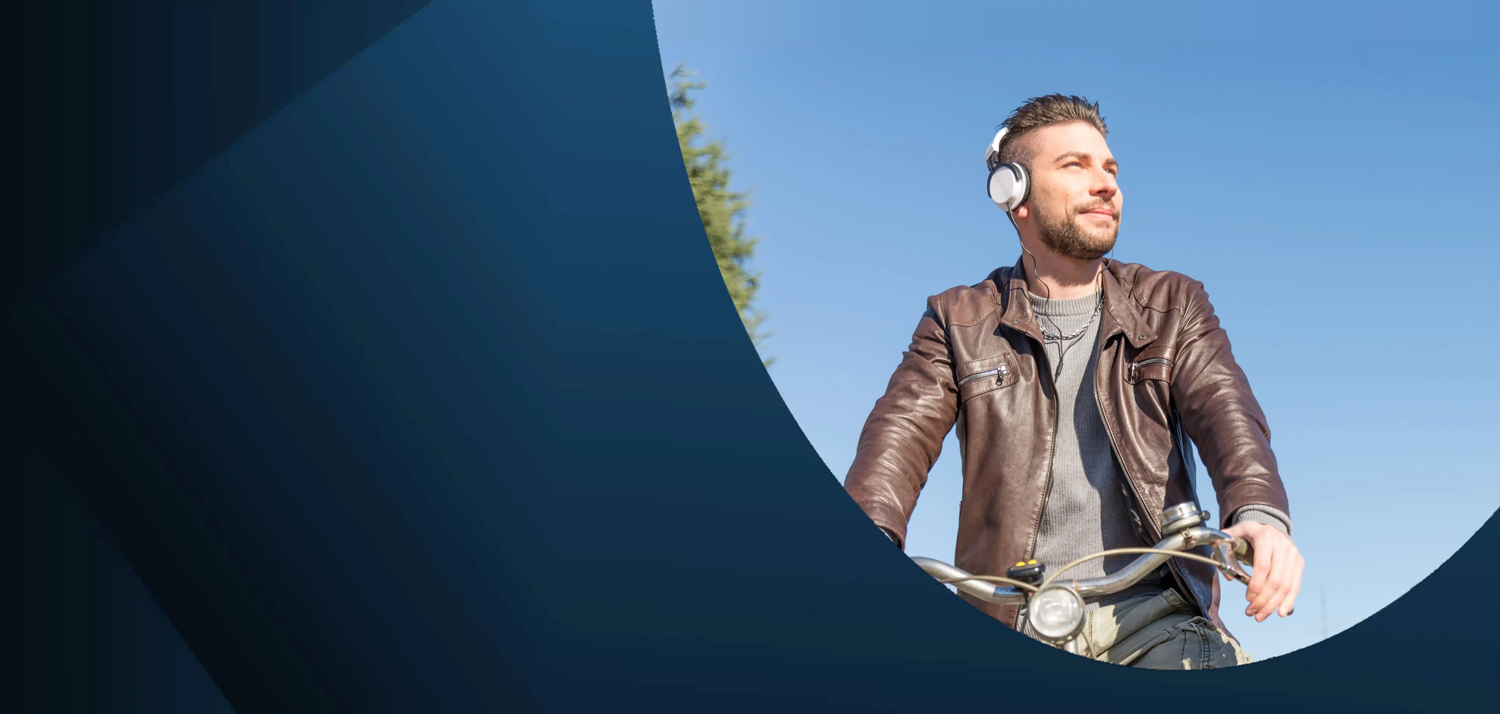 man riding a bike and hearing song with headphone